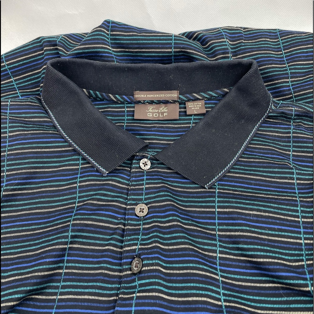 Tasso Elba Golf Polo Shirt Short Sleeve Stripped Sz L